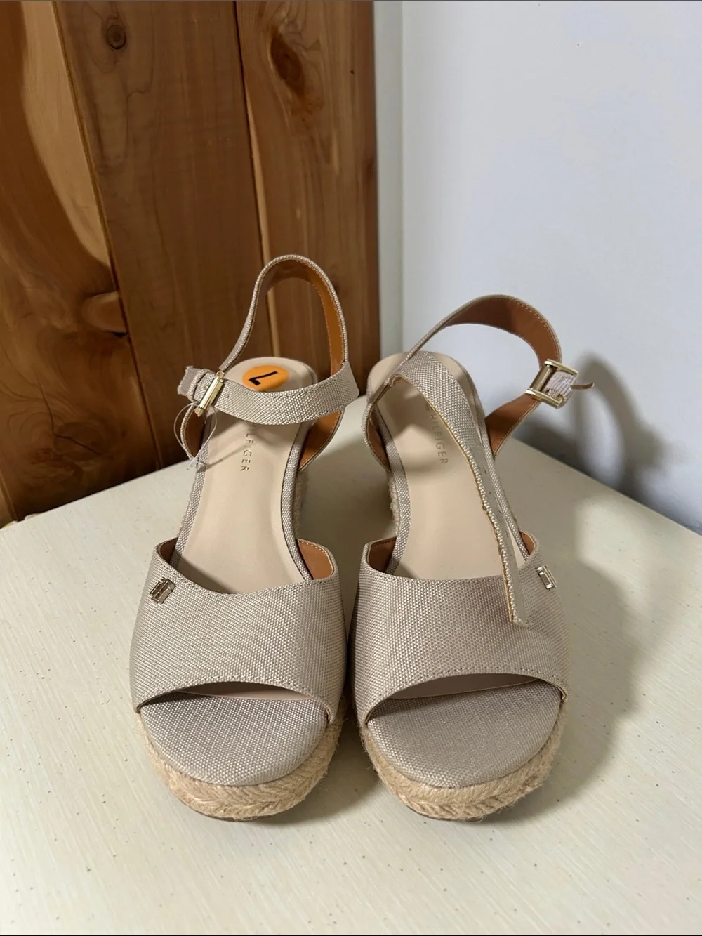 Tommy Hilfiger Neutral Beige Espadrille Wedge Sandals